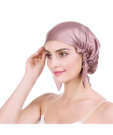 OROPY Emmet Mulberry Silk Night Sleep Cap Bonnet for Hair Loss Women Silk Hair Wrap 19 Momme Soft with Adjustable Elastic Ribbon One Size Deep Pink