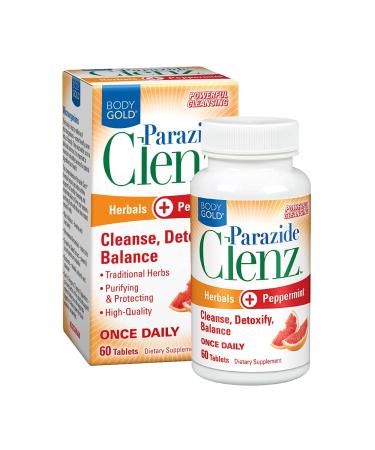 Body Gold Parazide Clenz Herbals & Peppermint | Intestinal Cleanse & Detox w/Black Walnut & More | 30 Serv 60 Tablets