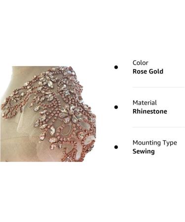 Sparkle Rhinestone Applique Beaded Patch for Wedding Dress - Rose Gold Crystal Neckline Accessory - Buy Online on GoSupps.com