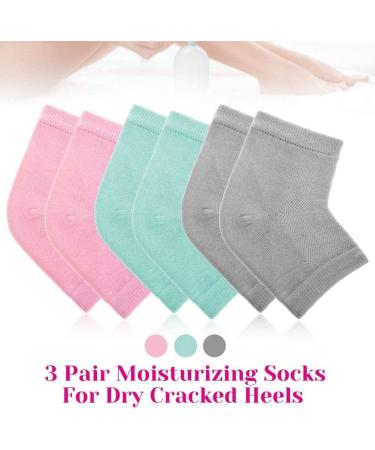 Shynek Moisturizing Gel Heel Socks - 3 Pairs Spa Lotion Toeless Socks for Women - Foot Care for Dry Cracked Feet - Grey Pink Blue - Buy Online on GoSupps.com