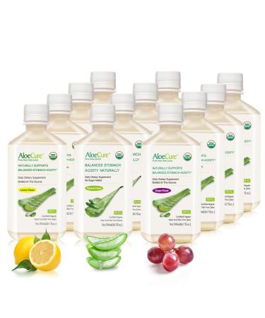 AloeCure Organic Aloe Vera Juice - 12 Bottle Sample Pack - Grape Lemon Natural Flavor 12x500ml