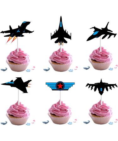 18pcs Military Airplane Cupcake Toppers Fighter Jet Party Supplies for Men Boy Air Force Party Decorations Black Blue Glitter Travel Theme Cool Plane Aircraft Cake Decor - Buy Online on GoSupps.com