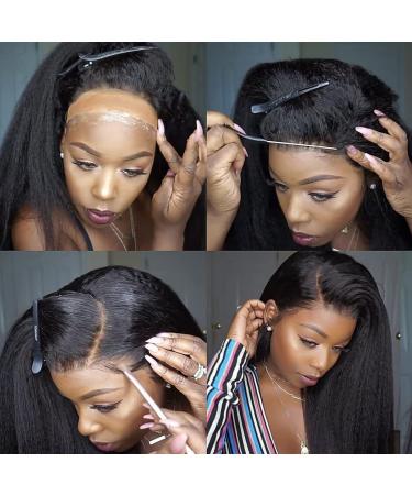 20 Kinky Straight Lace Front Wig Human Hair 13x4 for Black Women - Pre Plucked, Glueless, 150% Density, Natural Black Color - Yaki Straight Wig with Baby Hair - Buy Online on GoSupps.com