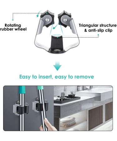 Broom Gripper Mop Holder Wall Mount 6 Pack - Ideal for Garden Garage - Fits up to 1.45 Inch - Black - Buy Online on GoSupps.com