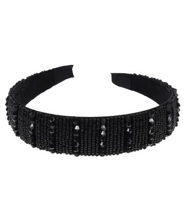 Minkissy Womens Fashion Headbands Rhinestone Crystal Headband Wedding Hand- made Headband Wide Beaded Bling Hair Accessories for Women (Black) Womens Workout Headbands