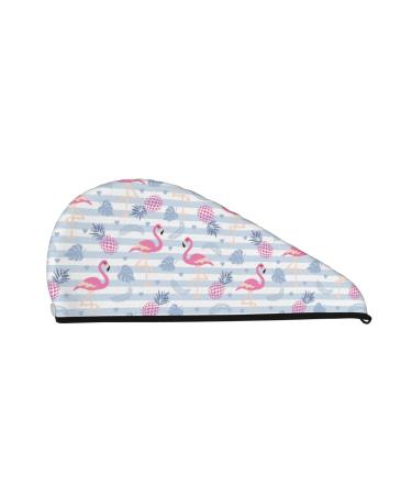Hair Towel Wrap Hair Drying Towel with Button Towel Turban Head Towel to Dry Hair Quickly (Flamingo and Pineapple)