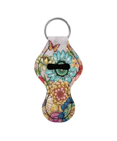 Chapstick women's keychain - Lip balm - Lipstick Boho Mandala Flowers - Multicolor one size