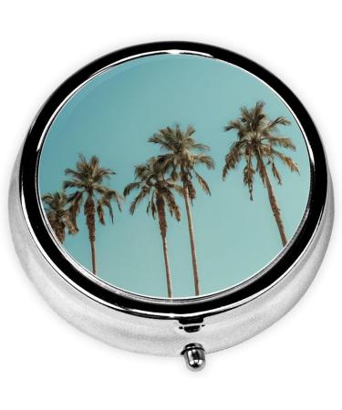 Buy Palm Tree Round Pill Box - 3 Compartment Travel Organizer for Vitamins & Medications | Portable Mini Decorative Pill Case - Buy Online on GoSupps.com