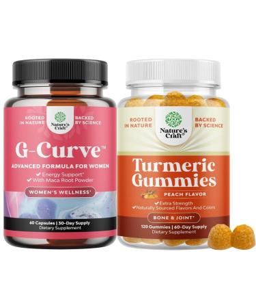 Bundle of G-Curve Butt and Breast Enhancement Pills - Herbal Enhancer May Support Body Sculpting Curves and Turmeric Gummies for Adults Peach Flavor - Extra Strength Joint Support Gummies