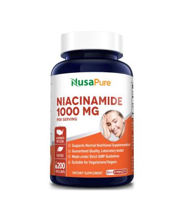 Niacinamide 1000mg 200 Veggie Capsules (Non-GMO & Gluten Free) Flush Free