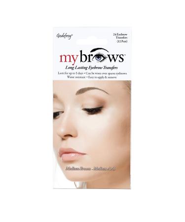 Godefroy MyBrows Long Lasting Eyebrow Transfers  Medium Arch  Medium Brown  12-Pairs of Brows Medium Arch Medium Brown