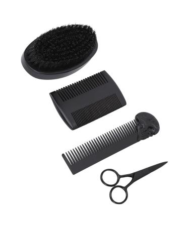 Beard brush kamm set with styling comb stainless steel scissors for simple beard care-ergonomic handle-soft bristles-W- O- D-shaped beard types