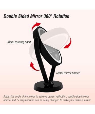 Aesfee Double-Sided LED Makeup Mirror | 1x/7x Magnification | USB Rechargeable | Touch Sensor Control | 3 Light Settings | Illuminated Countertop Mirror - Black - Buy Online on GoSupps.com
