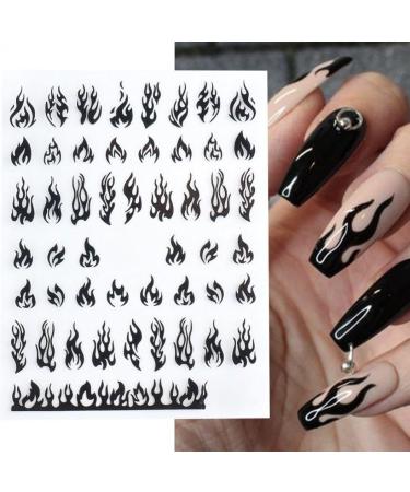 6 Sheets Flame Nail Art Stickers Decals 3d Self-adhesive Flame Nail Sticker Nail Art Designs for Manicure Tips Decoration Diy Nail Art Supplies Black - Buy Online on GoSupps.com
