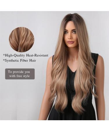Esmee Long Wavy Ombr Strawberry Blonde Wig | 26 Natural Synthetic Heat Resistant Hair for Women - Perfect for Daily Wear, Parties & Cosplay - Buy Online on GoSupps.com