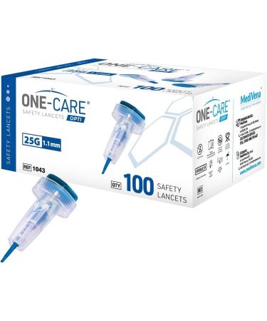 ONE-CARE OPTI Safety Lancets 25G x 1.1mm - Top Button Activated Low Flow 100/Box - Optimal for Gentle Blood Sampling - Buy Online on GoSupps.com
