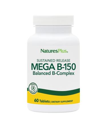 NaturesPlus Mega B-150 Complex - 60 Sustained Release Vegetarian Tablets - Maximum Potency B Complex Vitamin Supplement - Energy & Brain Booster - Gluten Free - 60 Servings