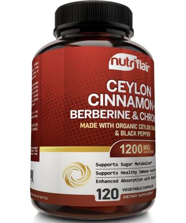 NutriFlair Ceylon Cinnamon Berberine HCL Chromium Capsules - 1200mg per Serving - Supports Lipid Levels & Antioxidant Health - 120 Capsules - Buy Online on GoSupps.com
