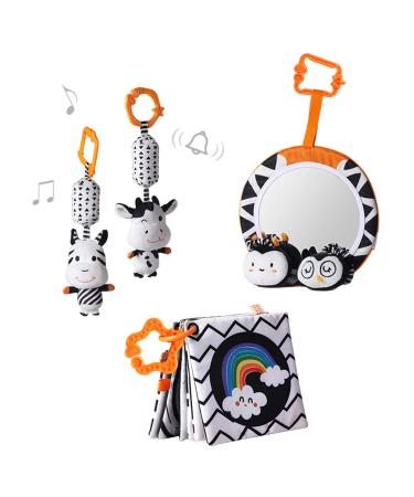 NIKTULE newborn mirror Tummy Time - Baby Discovery Spiegel with contrast |With fabric books crib bells for toddlers aged 0-12 months
