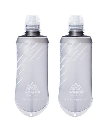 TRIWONDER Soft Flasks Collapsible Water Bottles TPU Folding Flask Sports Water Bottle for Hydration Pack - Ideal for Running Hiking Cycling Climbing Grey 170ml/5.75oz - Pack of 2