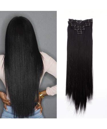 23" Clip in Hair Extensions Jet Black 100% Synthetic Hairpiece Extension 8pcsHair Pieces Long Straight 23 Inch Straight #Jet Black