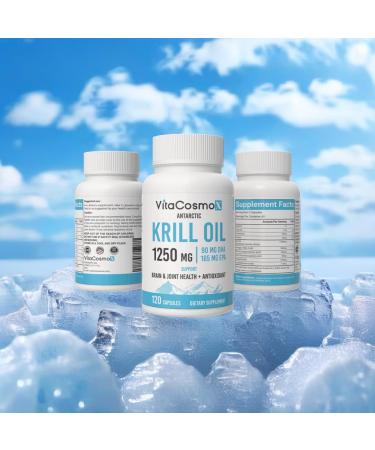 VitaCosmoX Antarctic Krill Oil 1250 mg Omega-3 Supplement Softgels 120 Count Marine-Based Non-GMO Gluten-Free - Buy Online on GoSupps.com