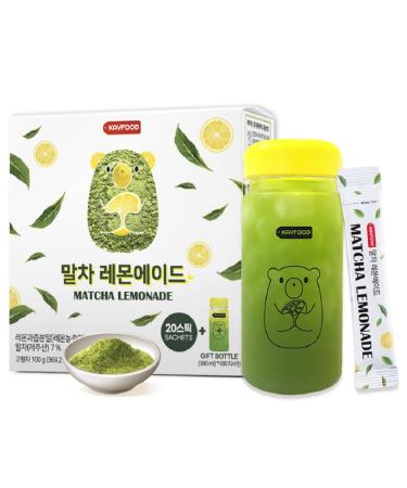 KAYFOOD Matcha Lemonade Premium Korean Green Tea & Lemon Juice Powder mix 0.1oz/5g x 20 stick packs (3.53oz/100g) with Gift Bottle Sugar Free Diet macha green tea ade matchamix