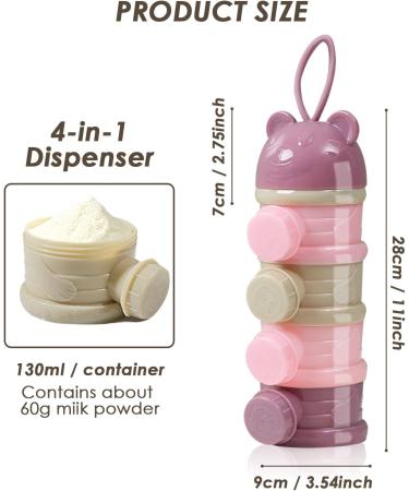 LAPONO Milk Powder Dispenser | Portable 4-Layer Baby Formula Storage Container | BPA-Free Stackable Pots 240ml | Non-Spill Snack/Food/Fruit Box for Infant Toddler Travel - Pink - Buy Online on GoSupps.com
