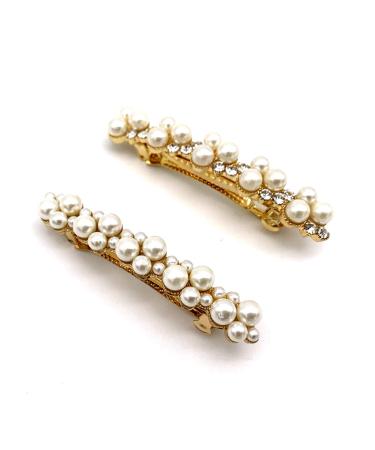 Careor Perlen-Haar-Spangen-Haarspange from alloy with artificial pearl for birthday Valentine's Day as a gift fashionable sweet wedding or bridal jewelry side clip hair accessories 2er set