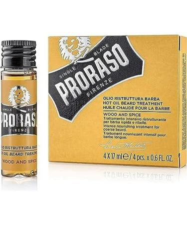 Proraso Hot Oil Beard Treatment Wood and Spice 4 x 17 ml beard oil for dry and rough beards beard care for men made in Italy