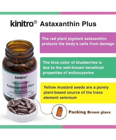 Kinitro Astaxanthin Plus: Premium Vegan Capsule with Astaxanthin Selenium & Blueberry Extract for Optimal Health - 30 Capsules - Buy Online on GoSupps.com