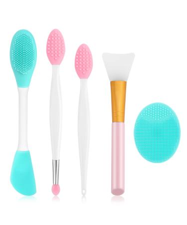Silicone Face Scrubber 2pcs Exfoliating Lip Brush 1pcs Cleansing Brush 2pcs Face Mask Brush Exfoliator Blackhead Skin Care Tool 5 Pieces Facial Brush