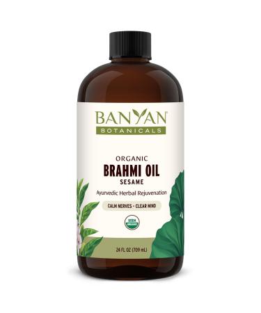 Banyan Botanicals Brahmi Oil with Sesame – Organic Ayurvedic Massage Oil with Gotu Kola and Bacopa ­­– Calming Massage Oil for Focus & Relaxation – 24 oz – Non GMO Sustainably Sourced Abhyanga Oil