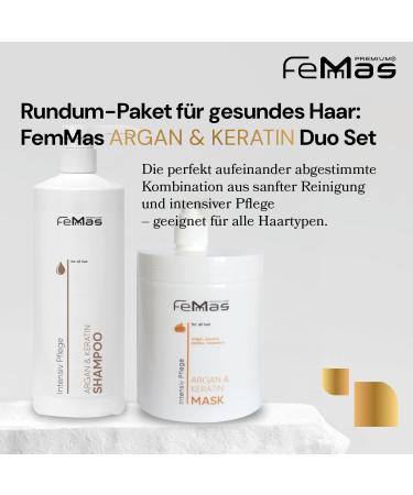 Femmas Argan & Keratin Shampoo with vegetable oils and proteins Argan oils Rich protein for healthy and supple hair Hairdressing quality 1000ml with pump - Buy Online on GoSupps.com