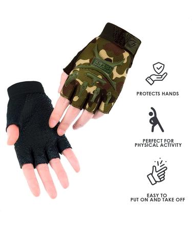 Children's Military Half Finger Motorcycle Gloves - Small Kids Cycling & Skating Gloves - Lightweight Exercise & Workout Accessories - Buy Online on GoSupps.com