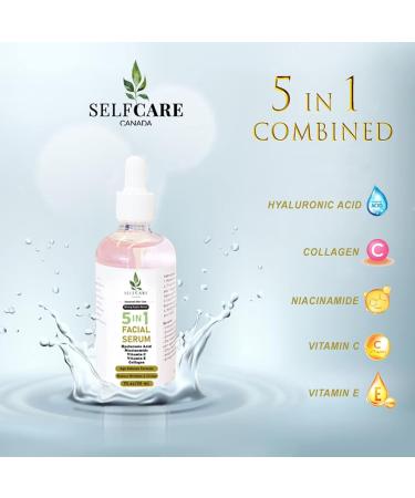 5 IN 1-100ML FACIAL SERUM HYALURONIC ACID with Collagen Vitamin C Vitamin E Niacinamide - CRUELTY-FREE - SELFCARE CANADA - Buy Online on GoSupps.com