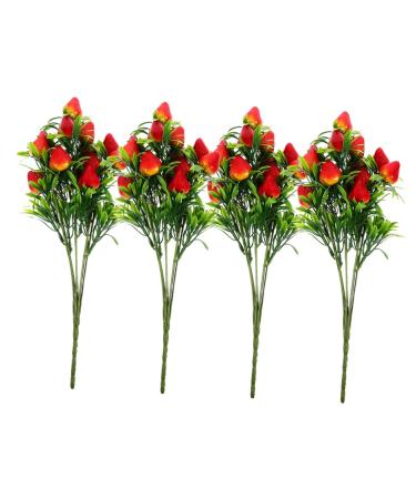 DIKACA DIY Strawberry Decor Fake Strawberries 4pcs Simulation Strawberry Bouquet Pvc Green Plants Office Artificial Artificial Strawberry Stem Bouquet Artificial Fruits