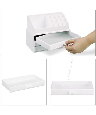 Relaxdays Small Make-Up Organizer - 2-Part Acrylic Storage with Lipstick Holder & 4 Drawers White - 19x24x13.5 cm - Buy Online on GoSupps.com