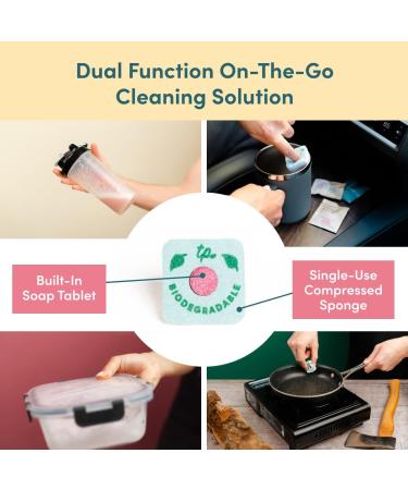 Sponge n Go: 20-Pack Biodegradable Travel Dish Soap & Sponges | Soap-Infused Single-Use Compressed Sponges for Easy Cleaning on Trips & Camps - Buy Online on GoSupps.com