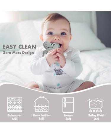 BPA-Free Baby Silicone Teether Dinosaur Pacifiers for Babies 0-12 Months - Teething Relief Toy Gift Set in Grey - Buy Online on GoSupps.com