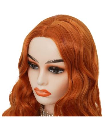 Orange Ginger Long Curly Wavy Wig for Women - Synthetic Copper Red Middle Part Wig for Daily & Party Use - Buy Online on GoSupps.com