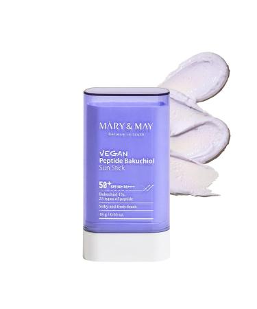 Mary&May Vegan Peptide Bakuchiol Sun Stick SPF50+ PA++++ 0.63 oz / 18g | Aging Control  Bakuchiol  25 types peptide  Sebum Care  Matte finish  Korean Skincare  Vegan  marynmay
