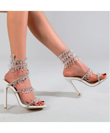 Shop XTZYGLFD Summer Luxury Rhinestone Ankle Wrap Stiletto Heel Sandals for Women - White 4.5 UK Narrow - Buy Online on GoSupps.com