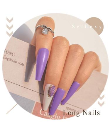 Sethexy Long Glossy Purple Ballerina False Nails - 24PC Bling Acrylic Press-On Fingernails for Women & Girls - Buy Online on GoSupps.com