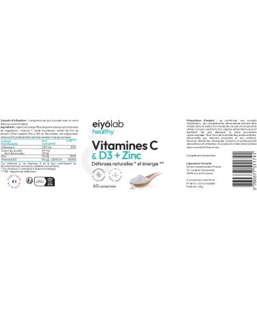 Vitamine C & D3 + Zinc Bisglycinate | Hautement Dos | Formule Immunit et Vitalit Compl te | 2 Mois de Cure par Flacon | Hautement Assimilable et Biodisponible | 60 Comprim s Vegan | Eiyolab - Buy Online on GoSupps.com