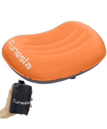 Funesla Camping Pillow for Backpacking Ultralight Inflatable Pillow for Camping and Sleeping Compressible Compact Camp Travel Pillow Support Neck & Lumbar While Beach Hikinge-Orange Vital Orange