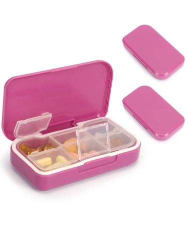 FYY Daily Pill Organizer 6 Compartments Portable Pill Case Travel Pill Organizer 2 Pack Pill Box for Purse Pocket Pill Case to Hold Vitamins Cod Liver Oil Supplements and Medication-Pink Small Pink