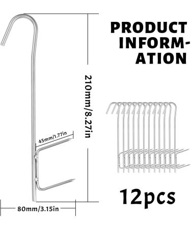 Stainless Steel H-Shape Incense Hooks - 12 Pieces 21cm Silver - Ideal for Hanging Smoked Fish Meat & Sausage - Buy Online on GoSupps.com