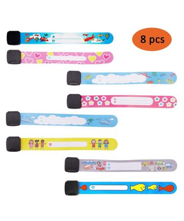Safety Wristband Bebester 8Pcs Safety Wristband for Children Safety Id Wristband Paper Waterproof and Reusable Sos Bracelet for Boys Girls Colorful