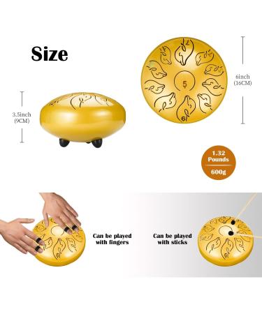 Buy 11-Note Tongue Drum (6) - Carbon Steel Portable Drum for Meditation Yoga & Sound Healing - Includes Bag Finger Pick & Mallet - Yellow Gold - Buy Online on GoSupps.com